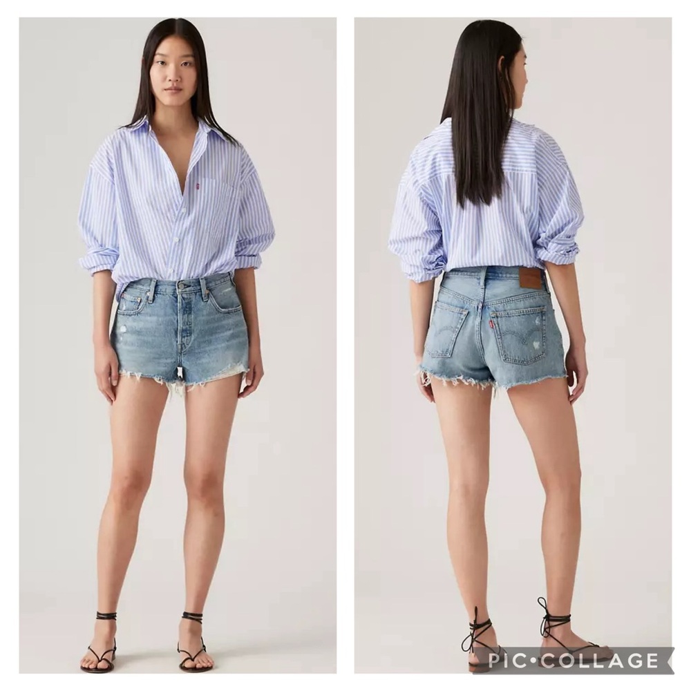 Levi’s 501® ORIGINAL FIT HIGH RISE WOMEN'S SHORTS Blue Denim Jean Fray Hem 29”